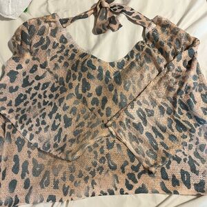 POL Leopard Print Sheer Blouse - Tan and Black